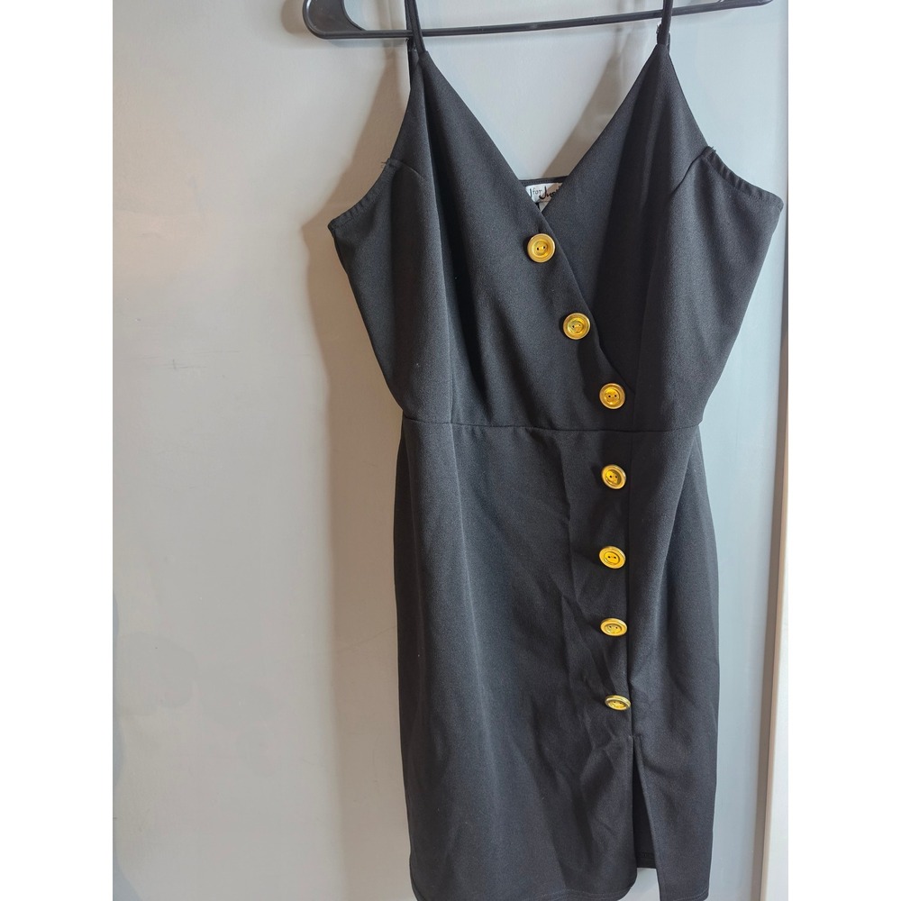 J for Justify Womens Black V-Neck Mini Dress Gold Button Accent XL